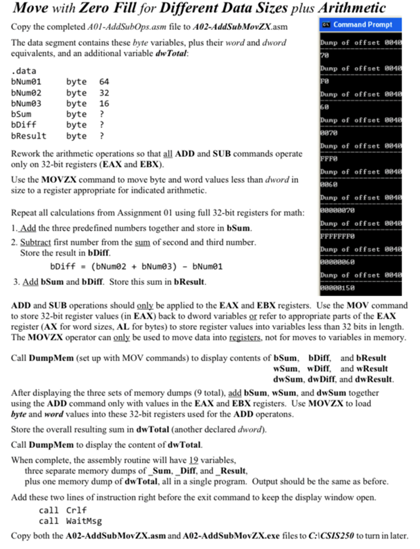 Assembly language with operations on different data sizes Assembly language