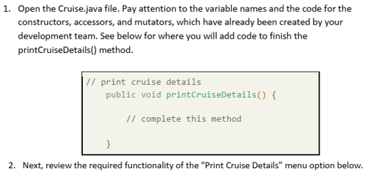 Implement cruise ship management system in Java programming language
