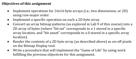 Implement operations for 16x16 byte arrays using row major order Assembly language