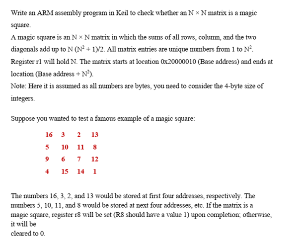 Program to check if a magic square is valid in ARM assembly language using KEIL