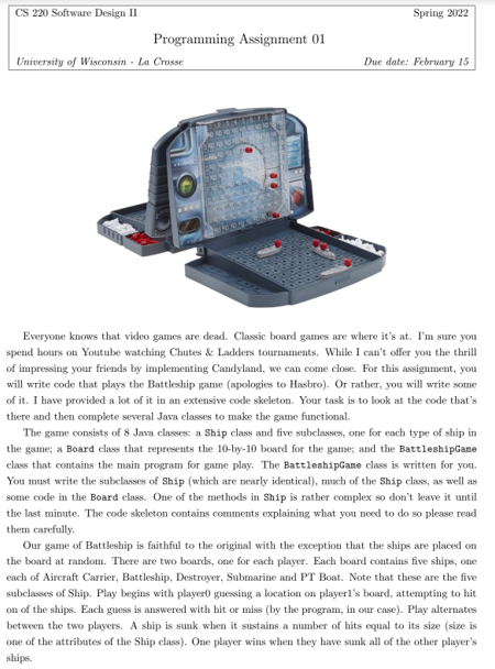 Program to create a battleship game in java