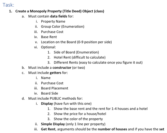 Program to create a monopoly property in Java