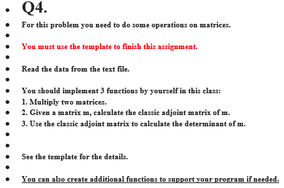 Program to implement functions on matrices in C++