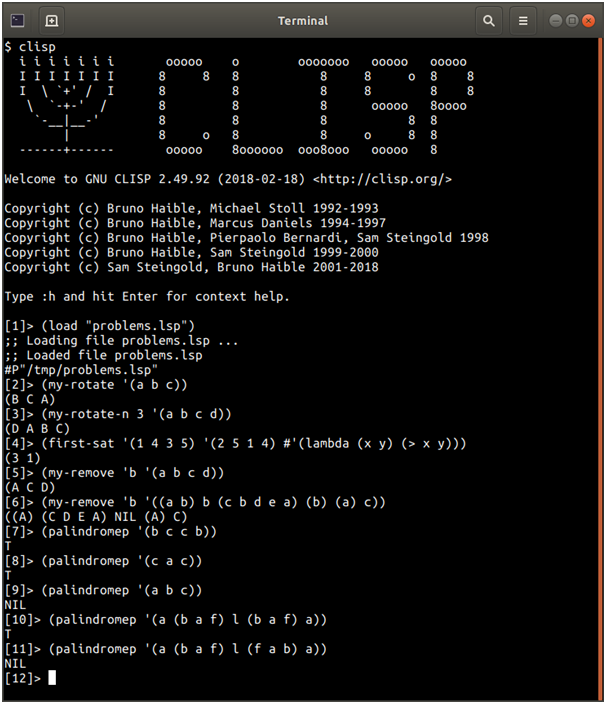 Program to perform basic functions in Lisp