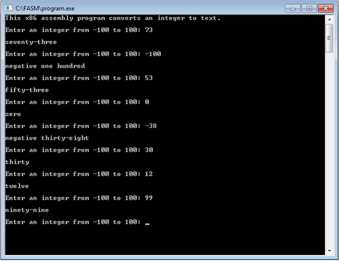 program to convert an integer to text in assembly language