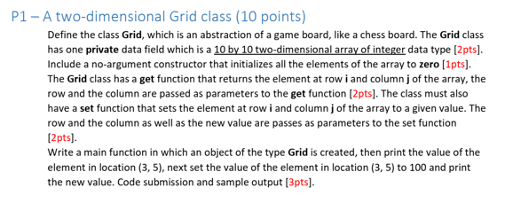 program to implement grid class in c++