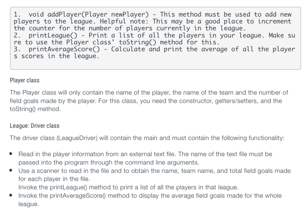program to implement player management system in java